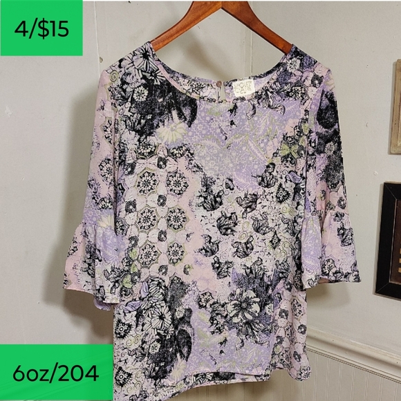 Violet & Claire Tops - Violet & Claire Purple Flutter Sleeve Graphic Blouse